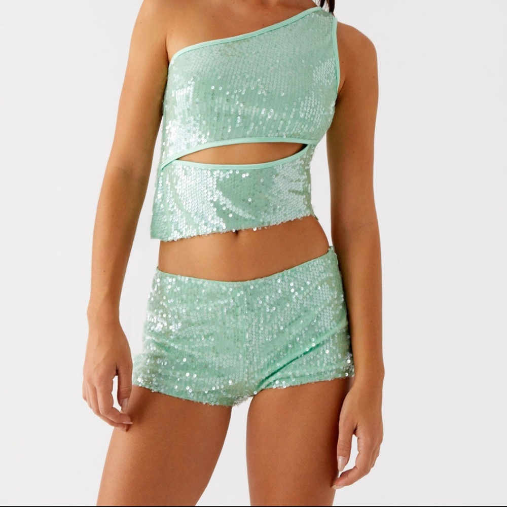 Peppermayo Travis sequin mini shorts-Sage
